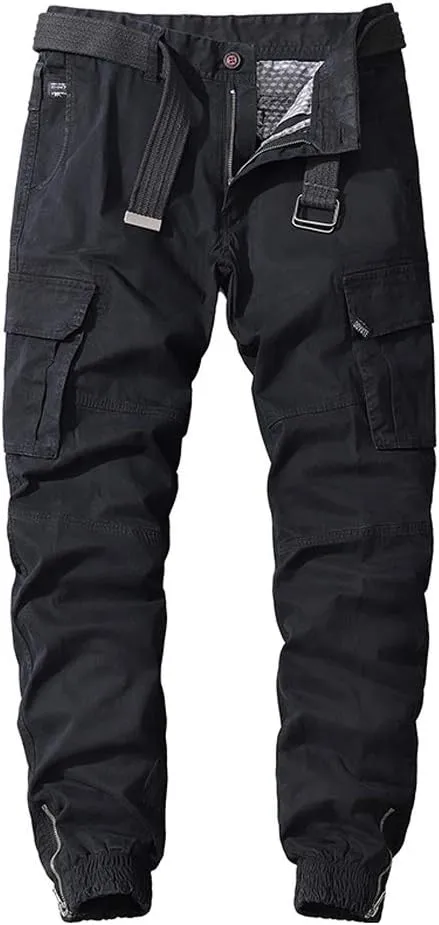 chouyatou Men's Casual Mid-Rise Waist Tapered Leg Close Bottom Jogger Cargo Pants