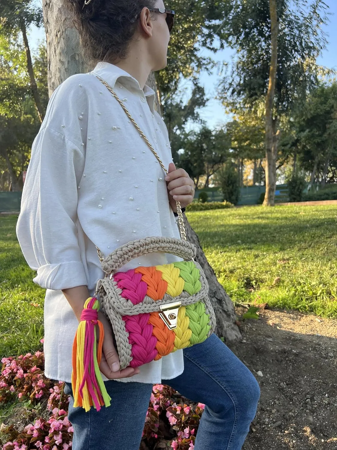 CHQEL Evening Clutch Bag for Women, Handmade Crochet Wedding Party Purse, Small Flap Formal Crossbody Handbag Evening Clutch