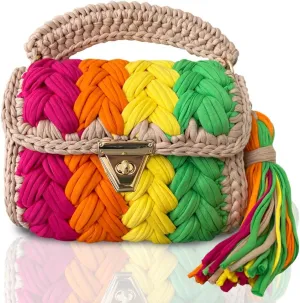 CHQEL Evening Clutch Bag for Women, Handmade Crochet Wedding Party Purse, Small Flap Formal Crossbody Handbag Evening Clutch