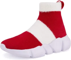 CHUI Boys Girls Breathable Sneakers Mesh Lightweight Easy Walk Casual Slip-On Athletic Running Walking Shoes (Little Kid/Big Kid) Red &White Size 4 M US