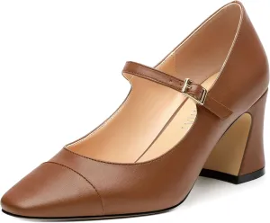 Chunky Block Heels for Women Square Patent Mary Jane Closed Toe Slip On Pumps Party Dress Wedding Shoes 2.5Inch