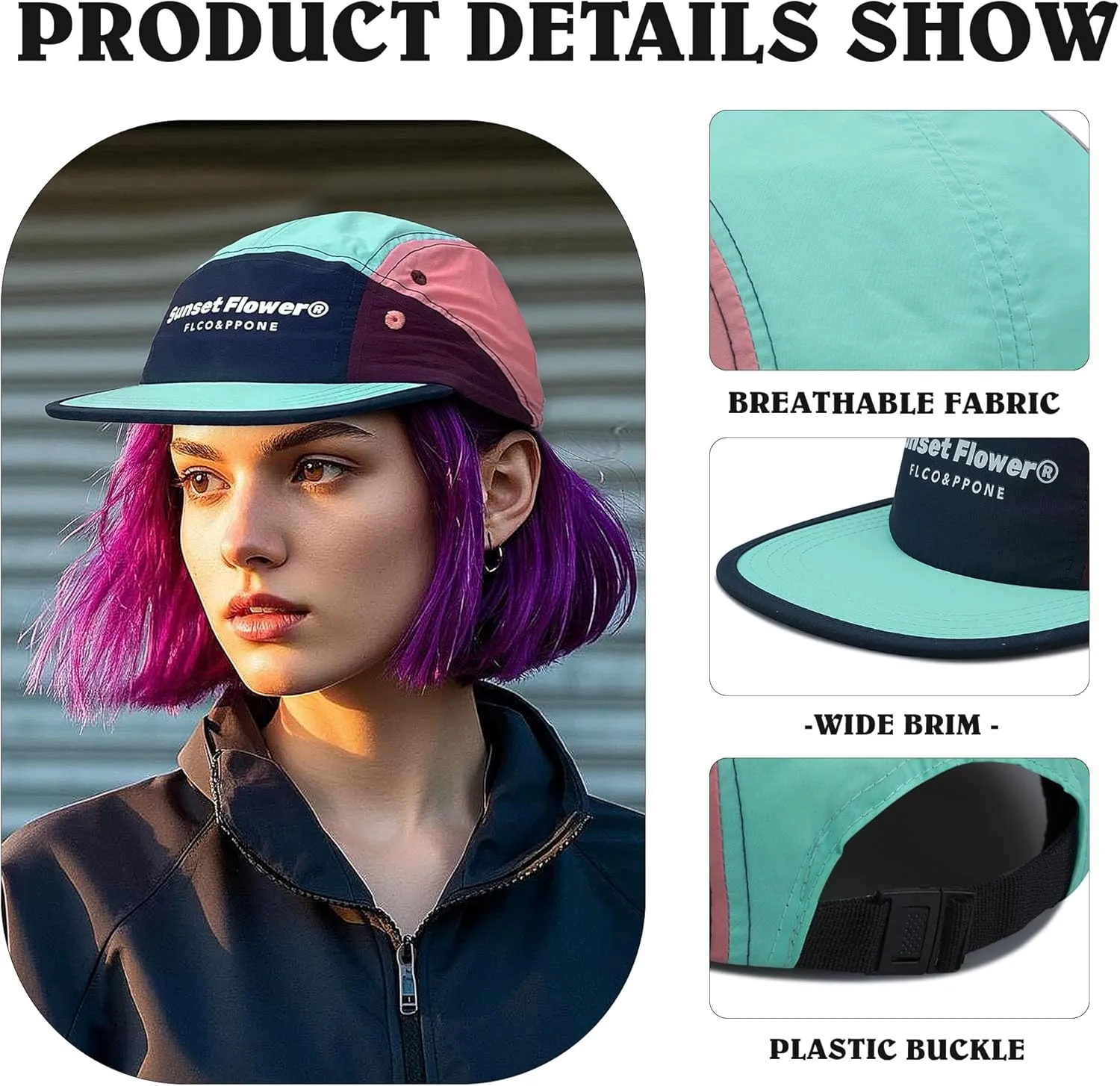 Clakllie 5 Panel Hat for Men Quick Dry Lightweight Running Baseball Cap Flat Brim Hiking Hat Women Outdoor Trekking Hat