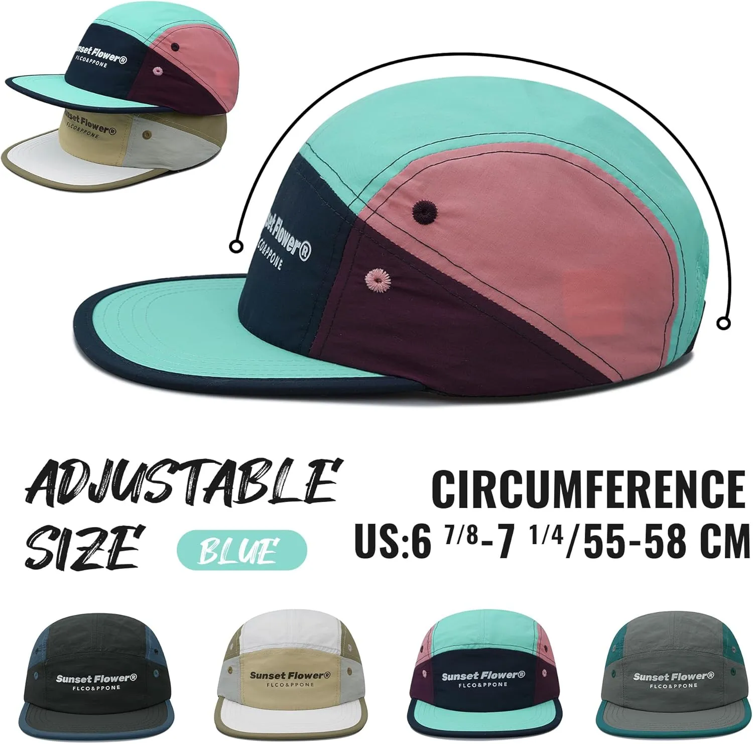Clakllie 5 Panel Hat for Men Quick Dry Lightweight Running Baseball Cap Flat Brim Hiking Hat Women Outdoor Trekking Hat