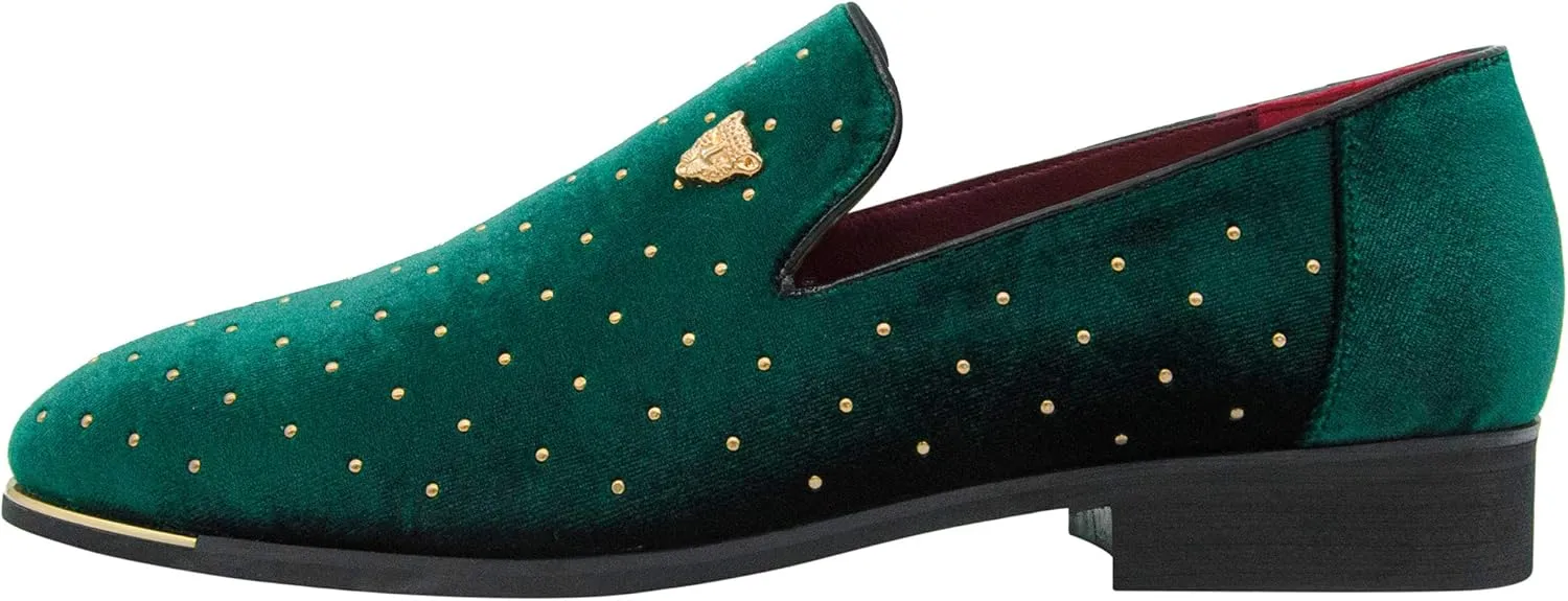 CMM Men's Pointed Toe Rivet Dress Shoes Glitter Modern Metallic Slip On Loafers Plus Size