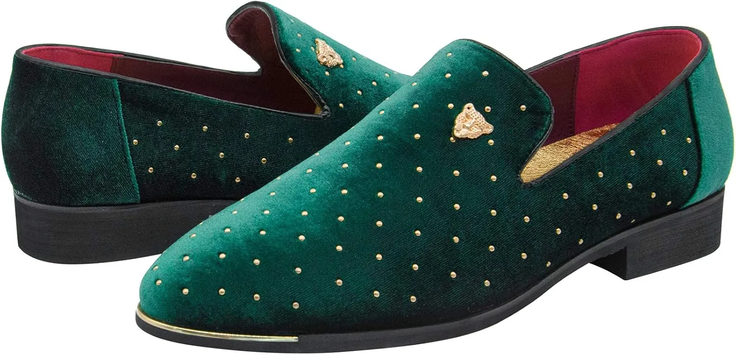 CMM Men's Pointed Toe Rivet Dress Shoes Glitter Modern Metallic Slip On Loafers Plus Size