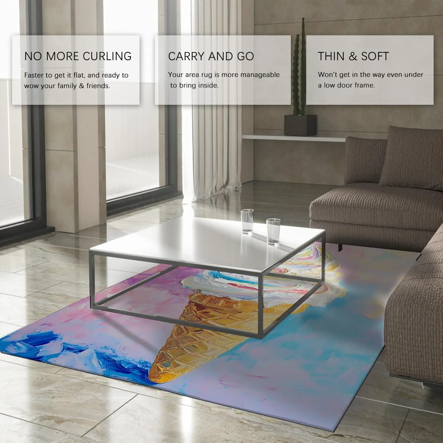 Cold Drinks Desserts Area Rugs 6x10 Strawberry Chocolate Swirl Summer Fun Vibes Cone Carpets Easy to Clean for Hallway Nursery