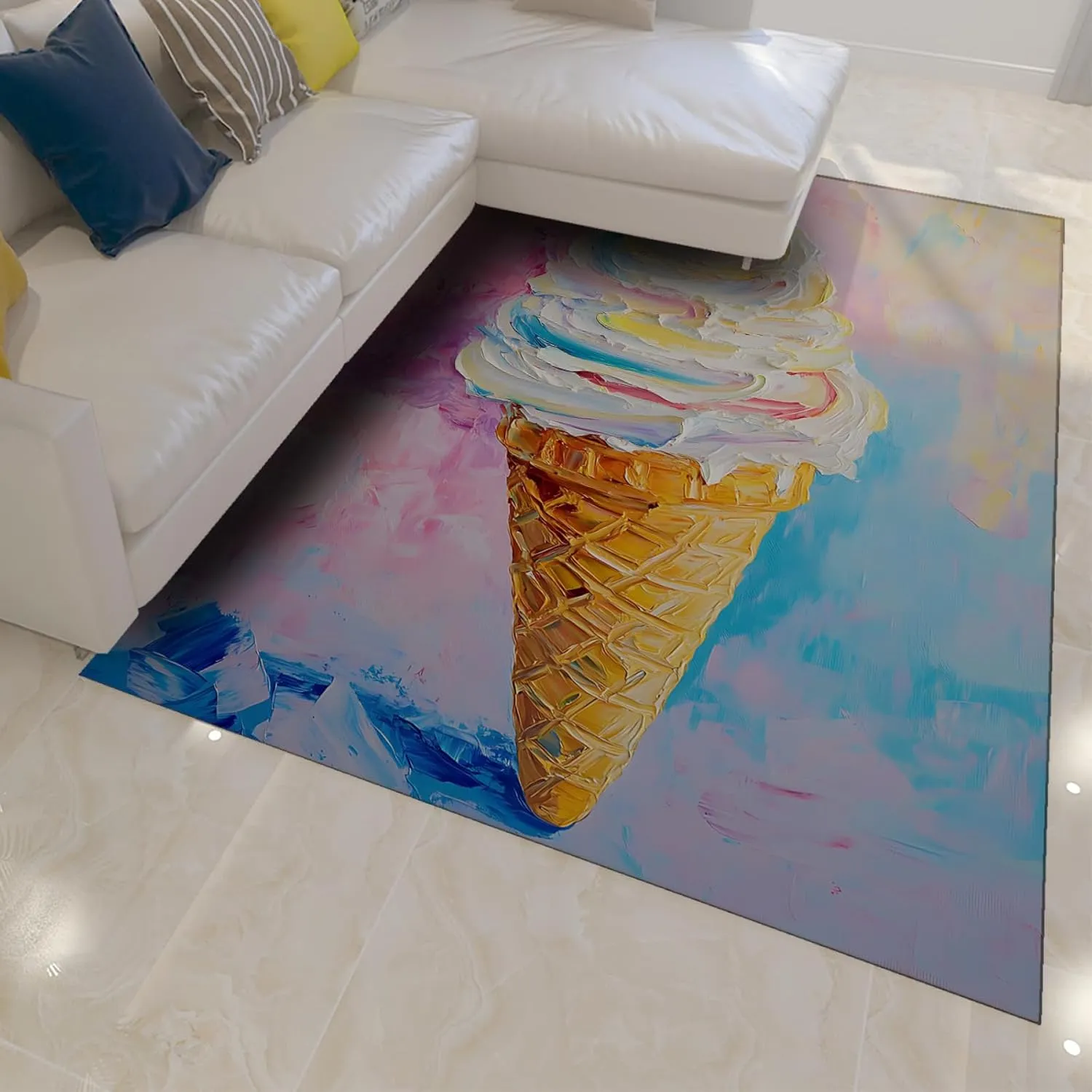Cold Drinks Desserts Area Rugs 6x10 Strawberry Chocolate Swirl Summer Fun Vibes Cone Carpets Easy to Clean for Hallway Nursery