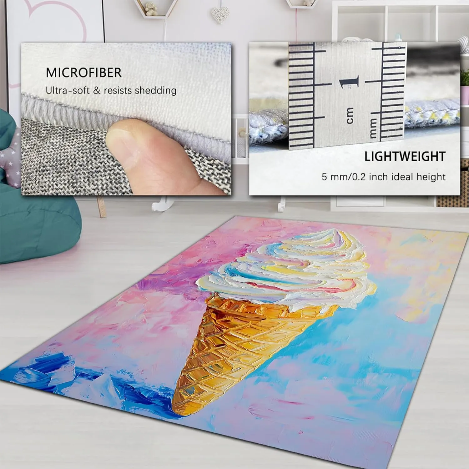 Cold Drinks Desserts Area Rugs 6x10 Strawberry Chocolate Swirl Summer Fun Vibes Cone Carpets Easy to Clean for Hallway Nursery