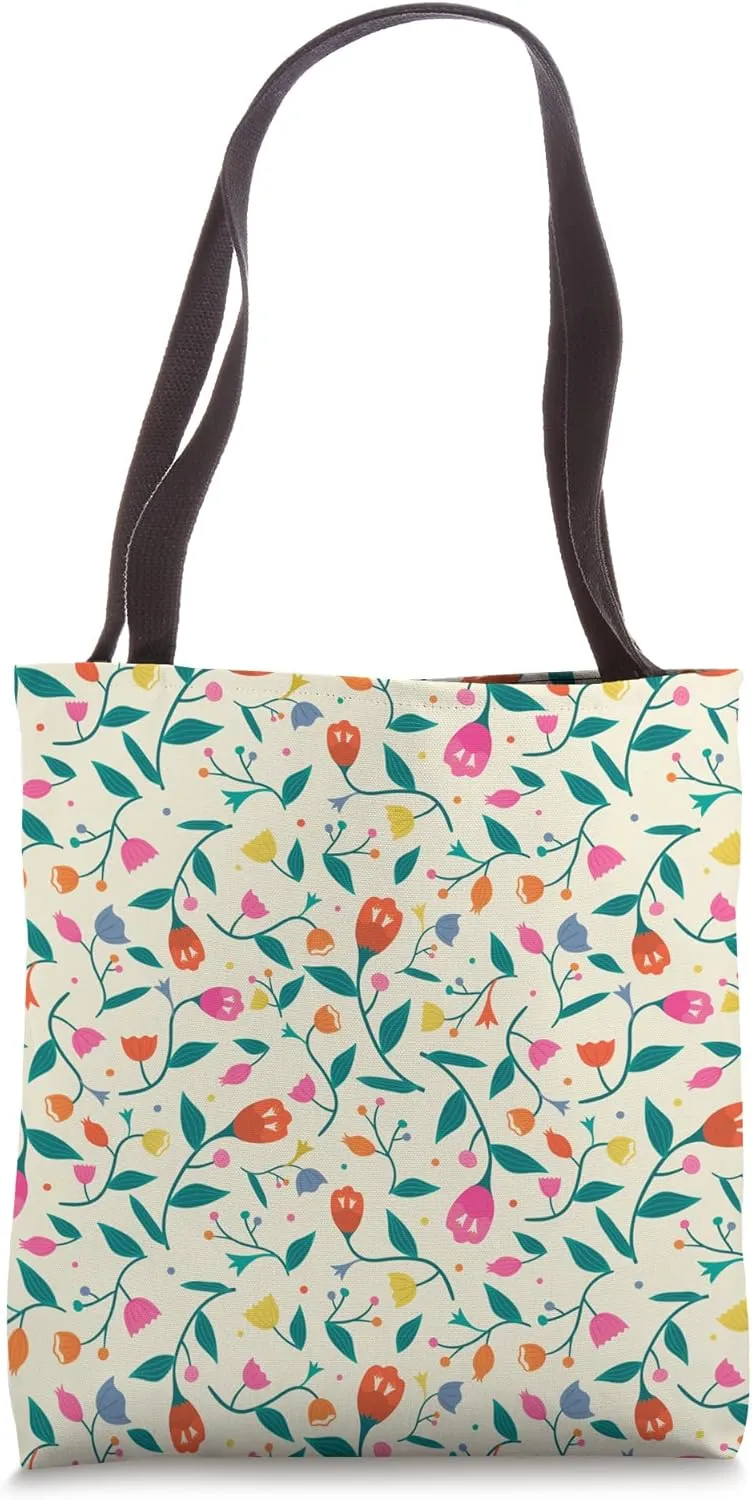 Colorful blooming minimal Flower and leaves abstract shape Tote Bag