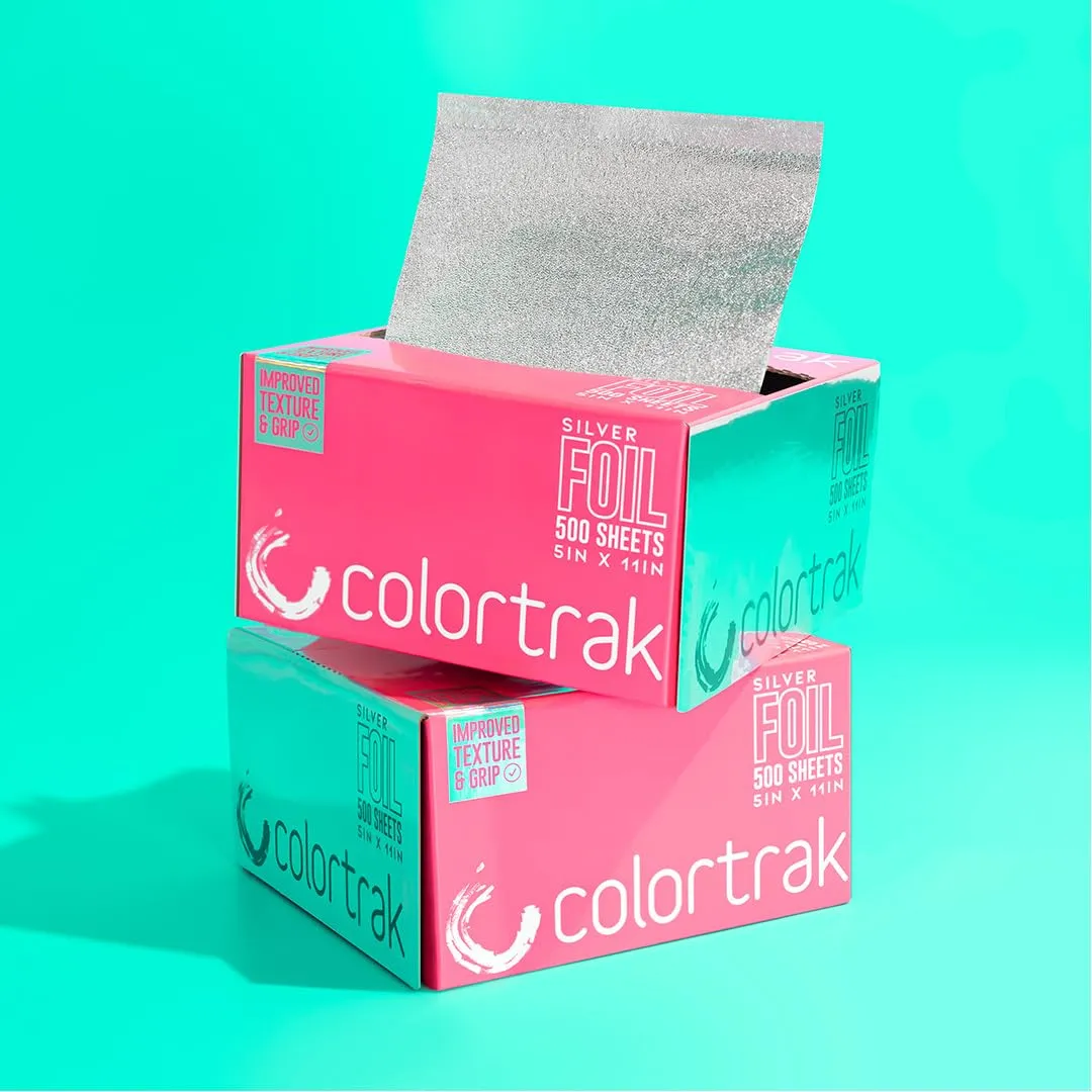 Colortrak Embossed Sheets Silver Aluminum Foil Pop-up Dispenser, 500 Pre-cut Sheets Non-slip Textured Silver 5 x 11 Sheets for Hair Foil Coloring and Highlighting Sheet Applications