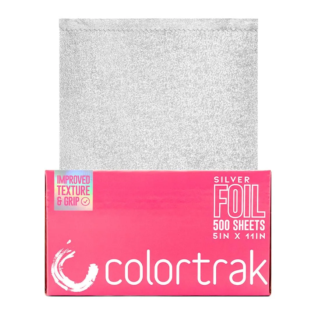 Colortrak Embossed Sheets Silver Aluminum Foil Pop-up Dispenser, 500 Pre-cut Sheets Non-slip Textured Silver 5 x 11 Sheets for Hair Foil Coloring and Highlighting Sheet Applications