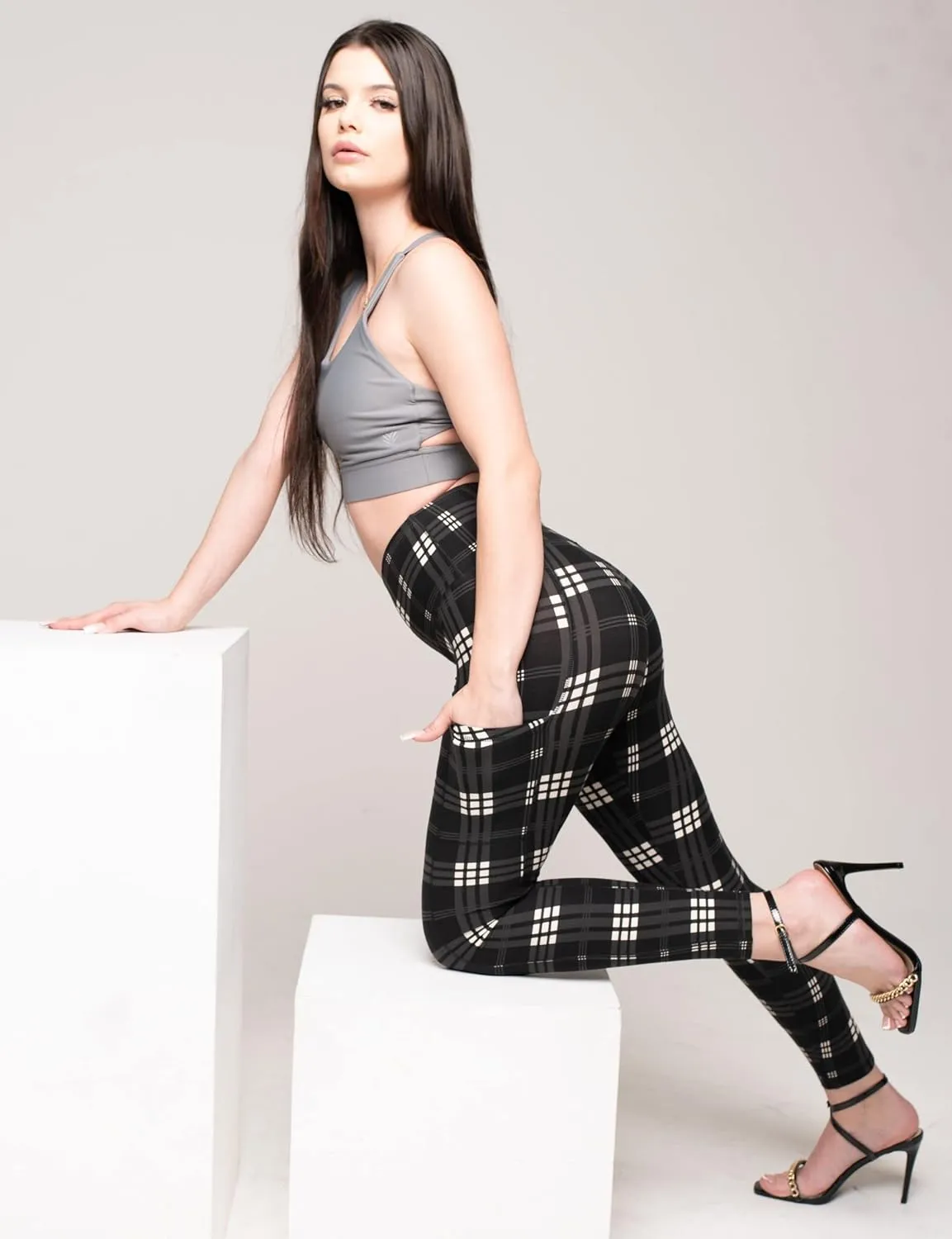 COMFY FOREVER Pocket Leggings for Women W/5' High Waist Tummy Control Ankle Length Pants