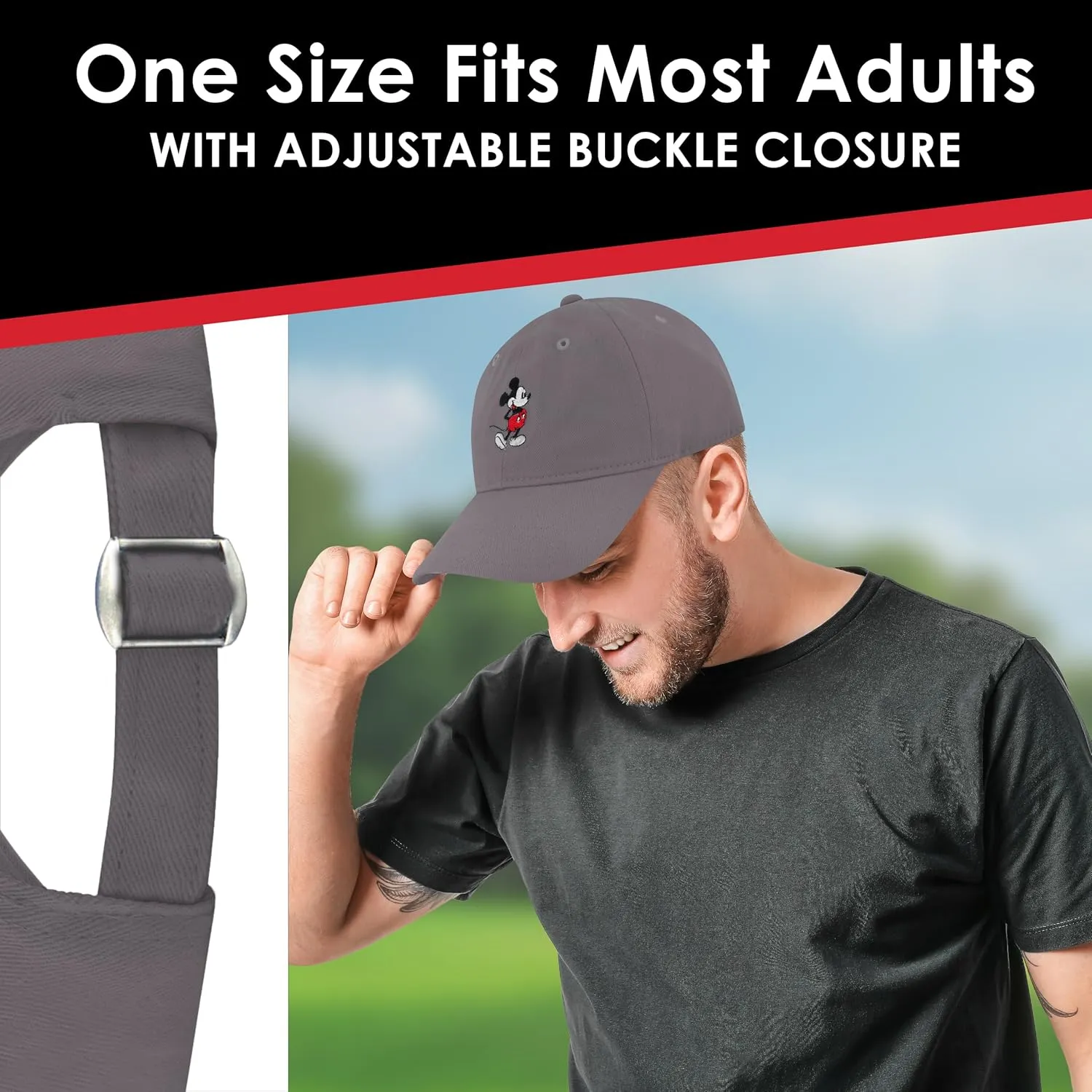 Concept One Disney Mickey Mouse Embroidered Cotton Adjustable Dad Hat with Curved Brim