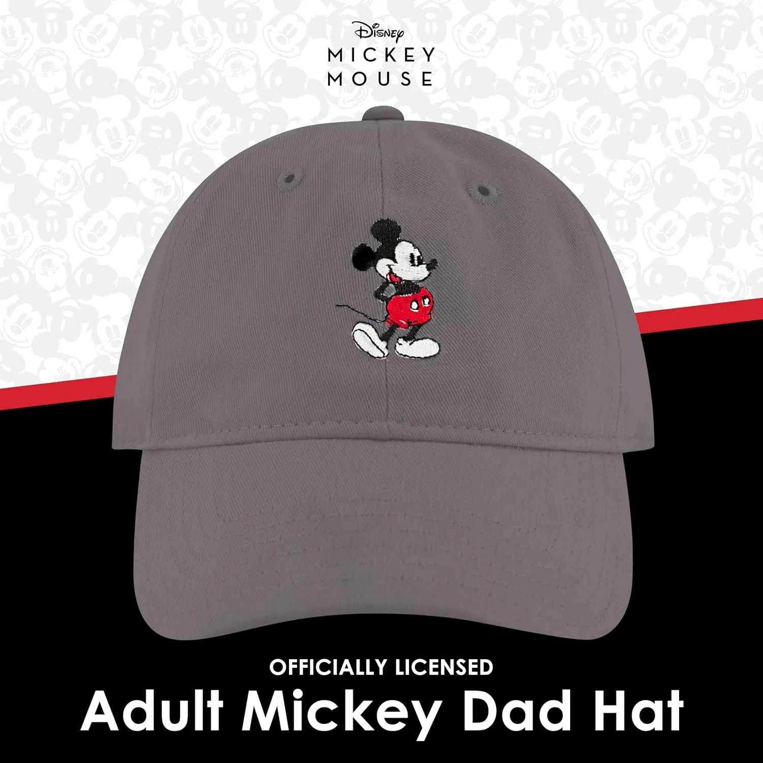 Concept One Disney Mickey Mouse Embroidered Cotton Adjustable Dad Hat with Curved Brim