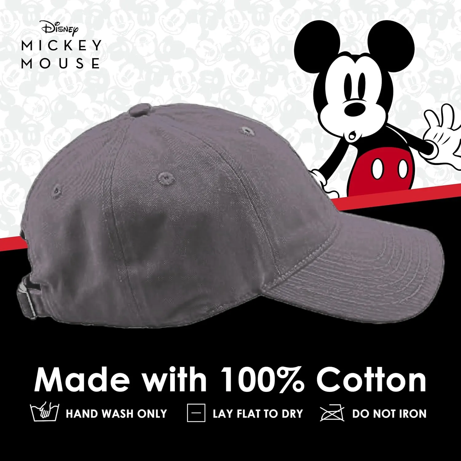 Concept One Disney Mickey Mouse Embroidered Cotton Adjustable Dad Hat with Curved Brim