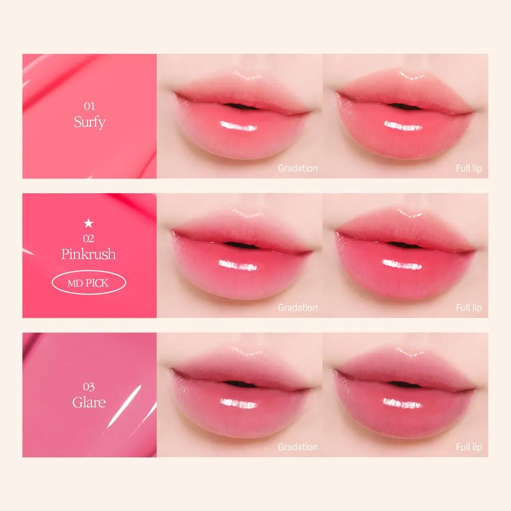 COSNORI Flow Wave Lip Tint - Vegan Glassy Lip Gloss, Lightweight & Long-lasting, Plant-derived Oil Moisturizer, K-Beauty (09 POPPLE)