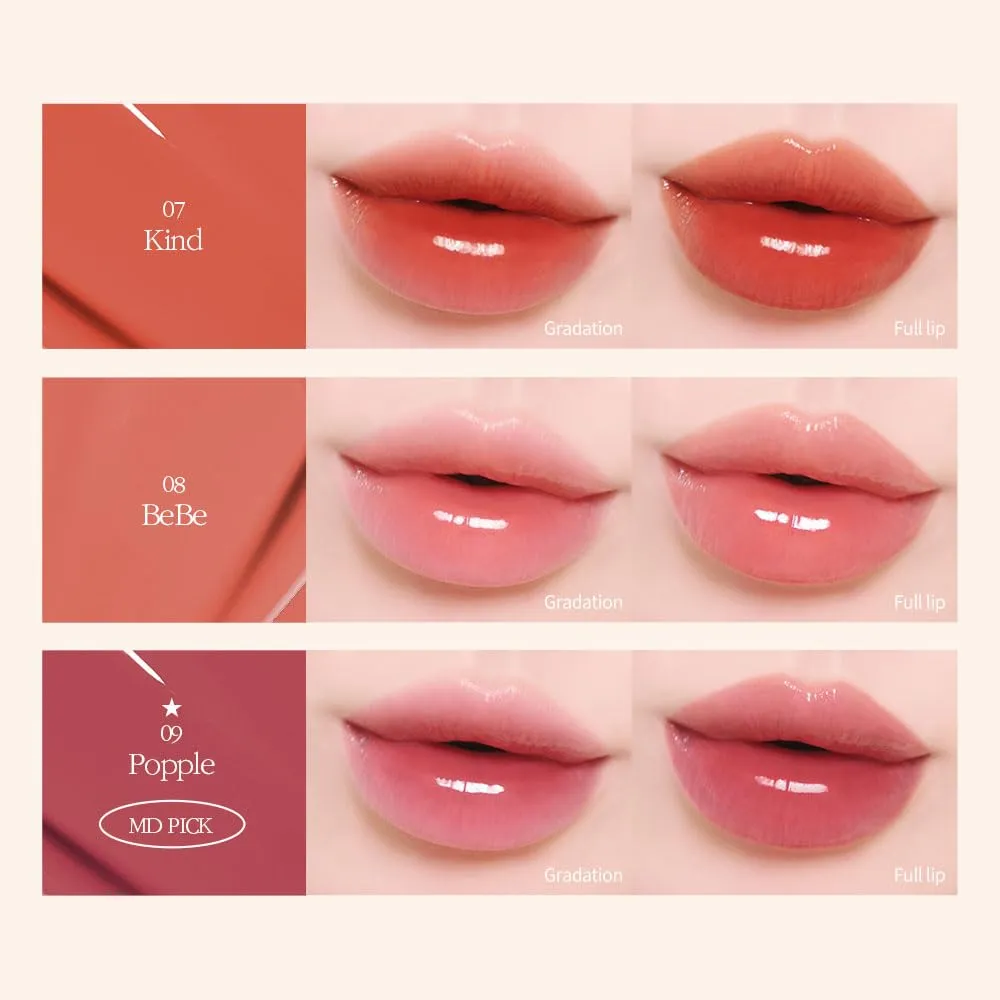 COSNORI Flow Wave Lip Tint - Vegan Glassy Lip Gloss, Lightweight & Long-lasting, Plant-derived Oil Moisturizer, K-Beauty (09 POPPLE)