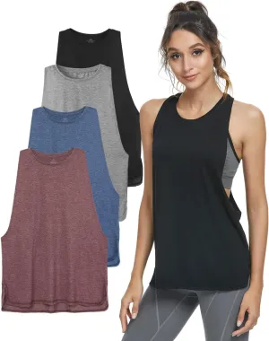 Cosy Pyro Workout Tank Tops for Women Lightweight Running Tanks Basic Gym Tops Sleeveless Athletic Yoga Shirts-4 Pack
