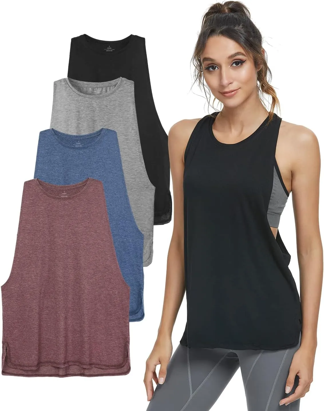 Cosy Pyro Workout Tank Tops for Women Lightweight Running Tanks Basic Gym Tops Sleeveless Athletic Yoga Shirts-4 Pack