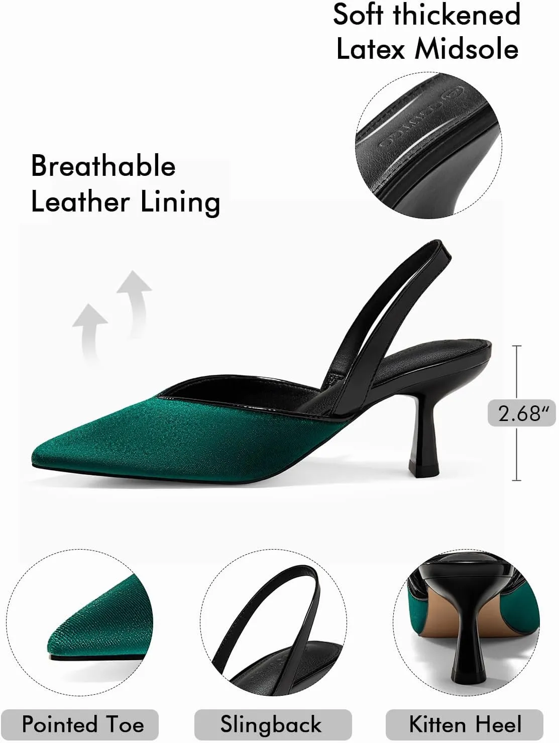 Coutgo Womens Slingback Kitten Heels Closed Pointed Toe Slip on Party Work Pumps Dress Shoes