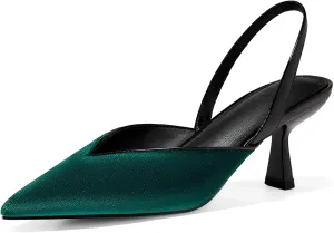 Coutgo Womens Slingback Kitten Heels Closed Pointed Toe Slip on Party Work Pumps Dress Shoes