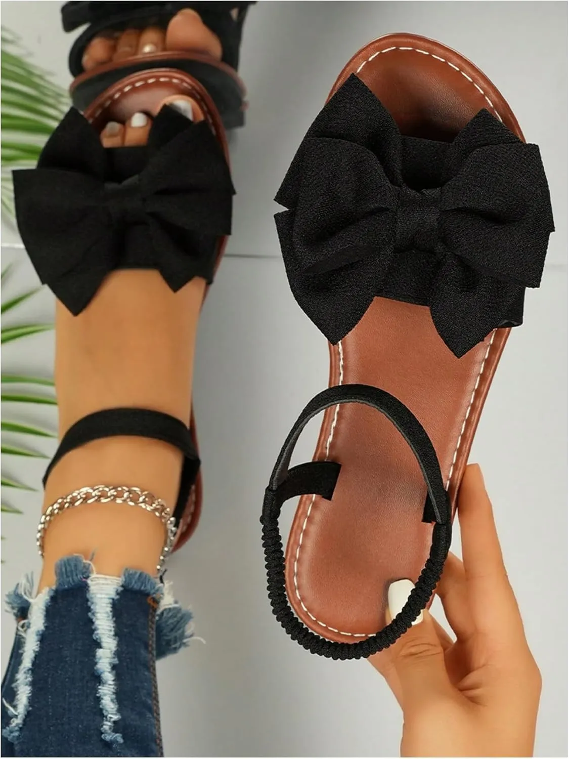 COZYEASE Women's Bow Knot Open Toe Flats Comfy Flat Sandals Summer Slip Ons