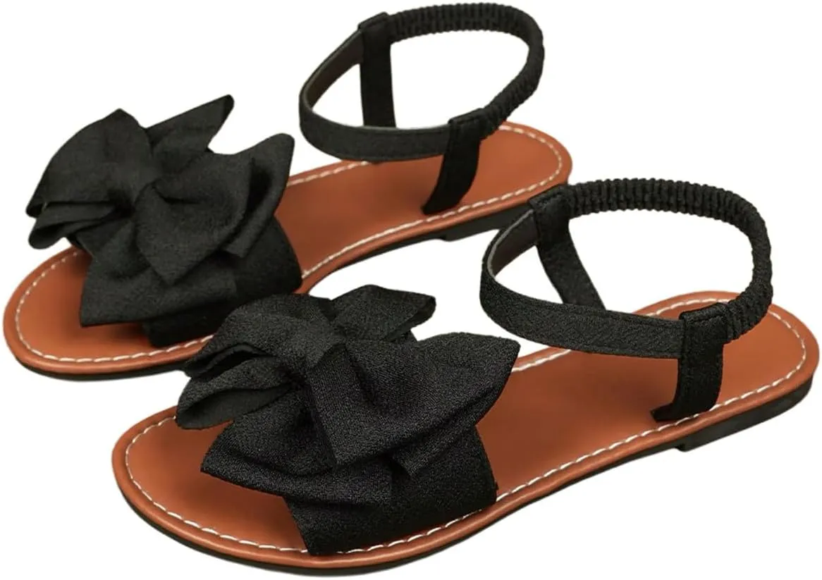 COZYEASE Women's Bow Knot Open Toe Flats Comfy Flat Sandals Summer Slip Ons