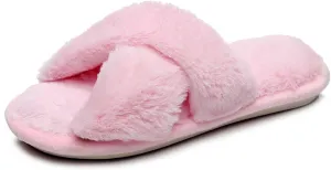 Crazy Lady Women's Fuzzy Fluffy Furry Fur Slippers Flip Flop Open Toe Cozy House Memory Foam Sandals Slides Soft Flat Comfy Anti-Slip Spa Indoor Outdoor Slip on