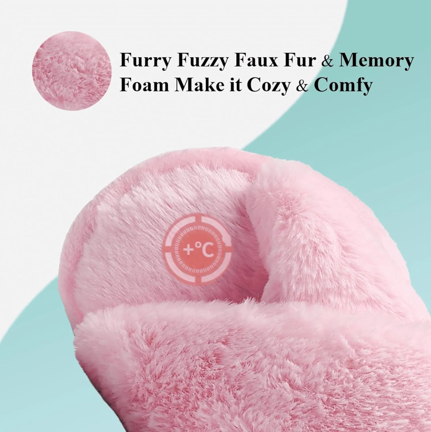 Crazy Lady Women's Fuzzy Fluffy Furry Fur Slippers Flip Flop Open Toe Cozy House Memory Foam Sandals Slides Soft Flat Comfy Anti-Slip Spa Indoor Outdoor Slip on