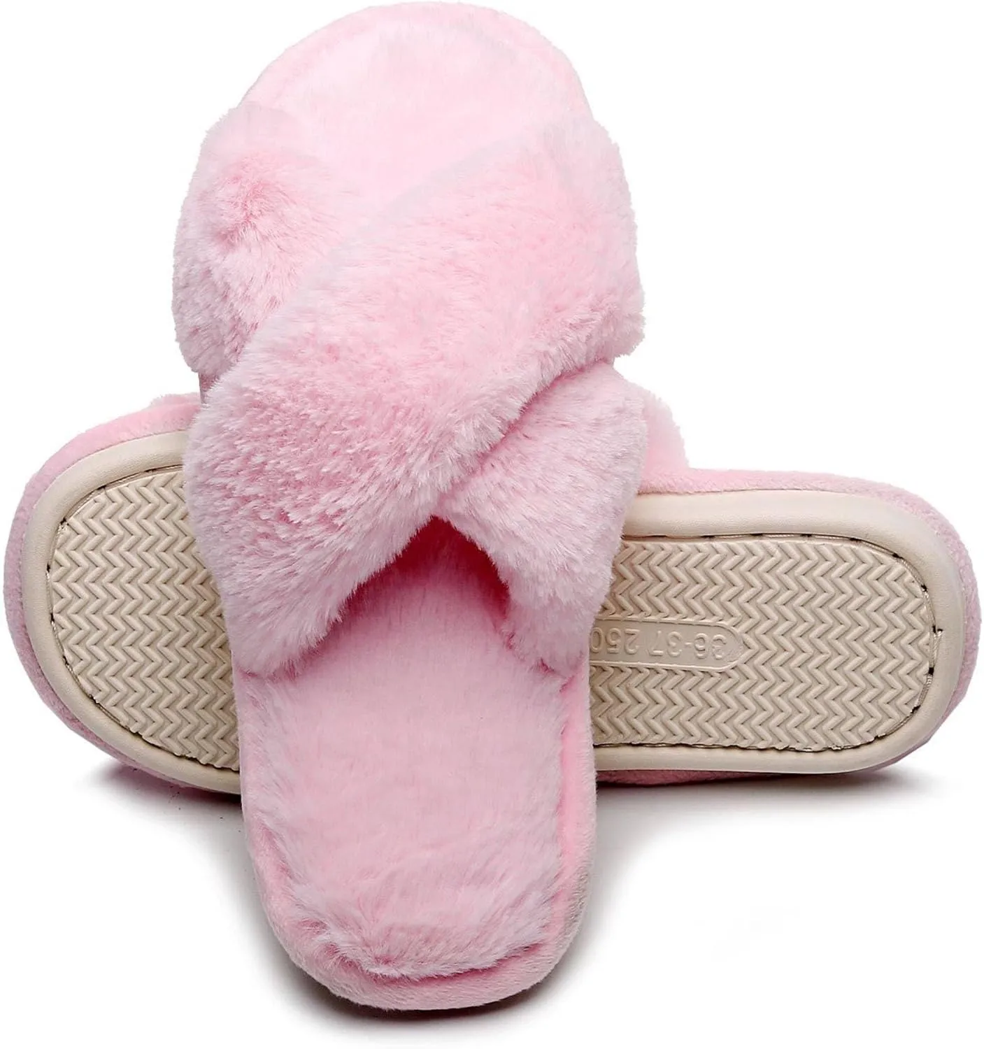 Crazy Lady Women's Fuzzy Fluffy Furry Fur Slippers Flip Flop Open Toe Cozy House Memory Foam Sandals Slides Soft Flat Comfy Anti-Slip Spa Indoor Outdoor Slip on