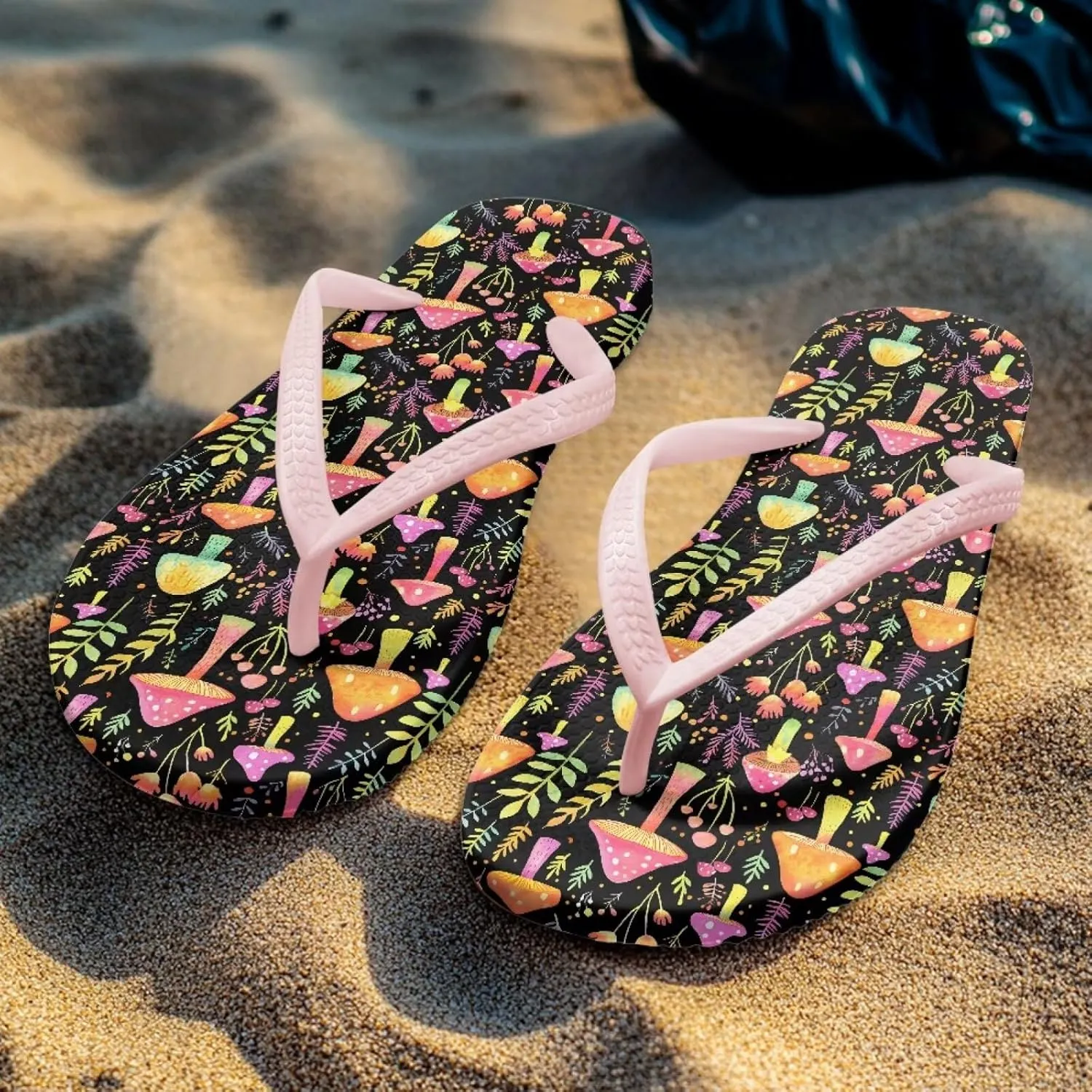Creative Plant Print Flip Flops for Women Fit Comfort Flat Shower Sandals Lightweight Casual Ladies Slippers Beach Vacation Essentials