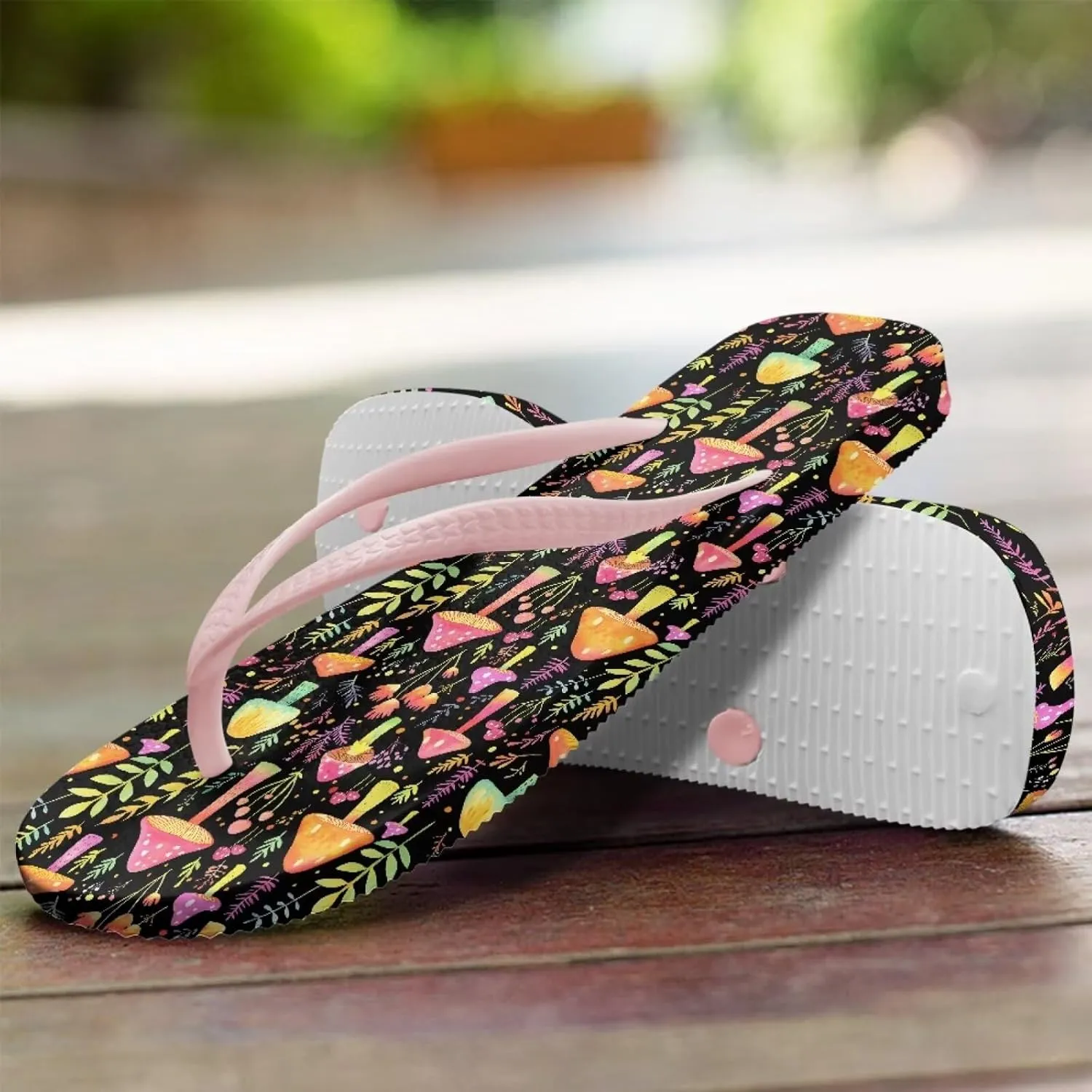 Creative Plant Print Flip Flops for Women Fit Comfort Flat Shower Sandals Lightweight Casual Ladies Slippers Beach Vacation Essentials