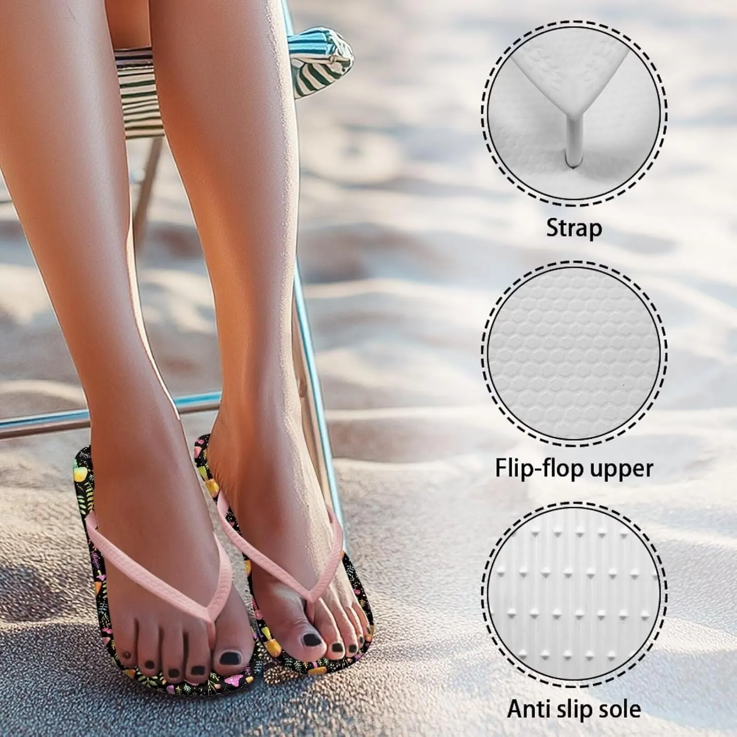 Creative Plant Print Flip Flops for Women Fit Comfort Flat Shower Sandals Lightweight Casual Ladies Slippers Beach Vacation Essentials
