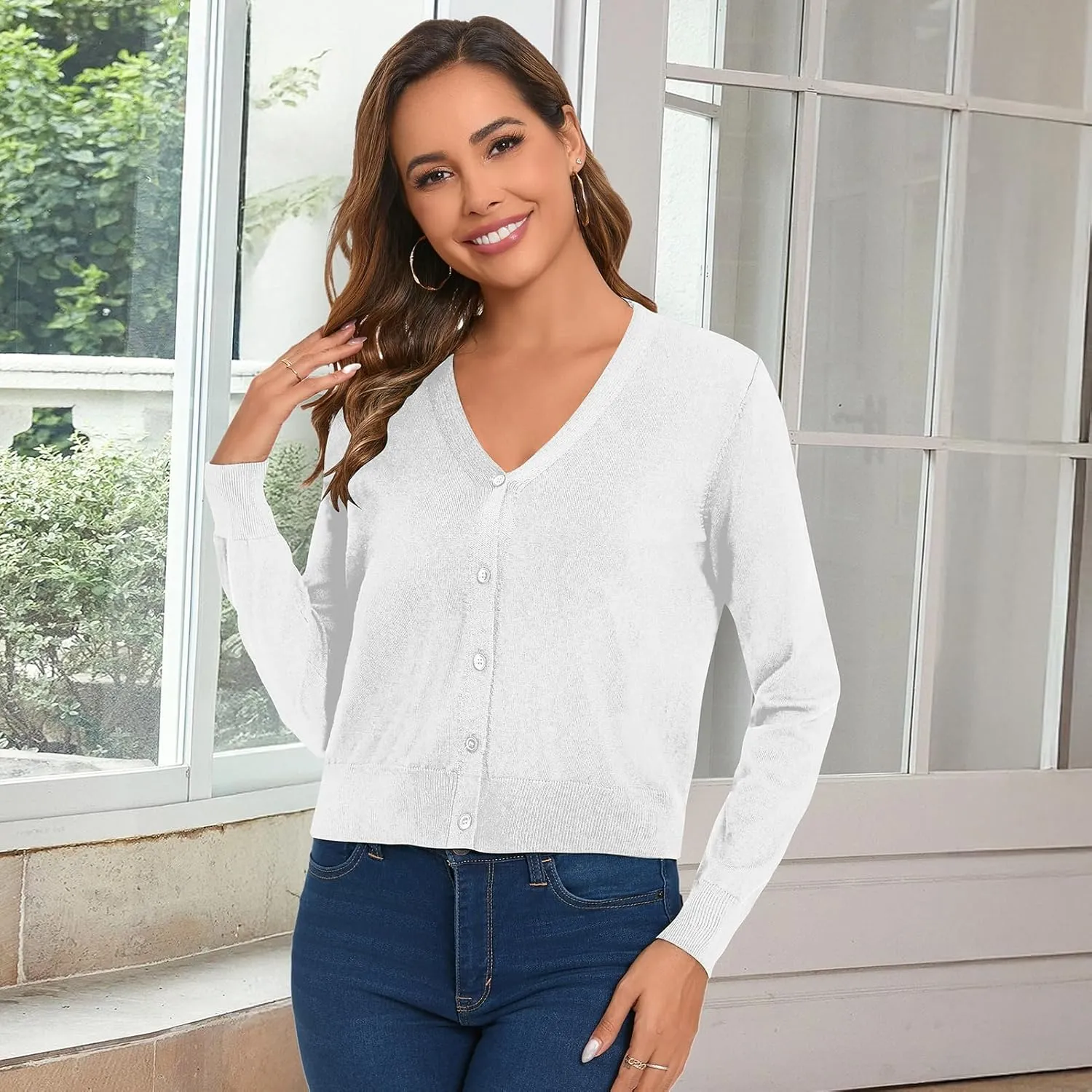 Cropped Cardigan Sweaters for Women Long Sleeve Button Down Open Front Bolero Shrugs for Dresses, S-XL