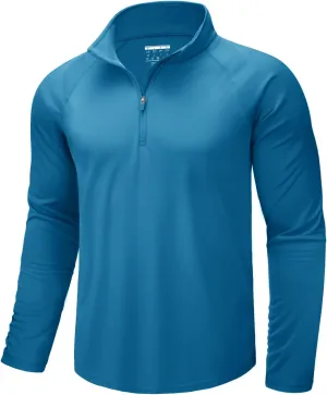 CRYSULLY Men's Long Sleeve 1/4 Zip Shirts Sun Protection Pullover UPF 50  Rash Guard Running Lightweight T Shirt