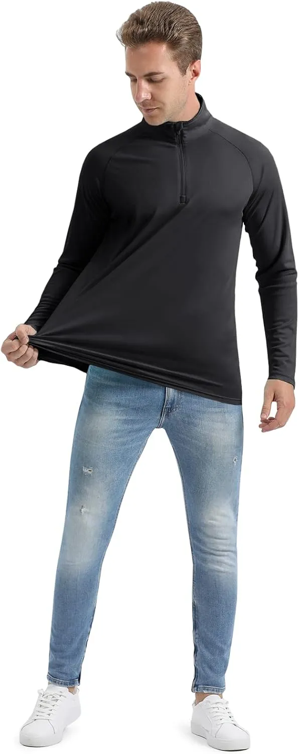 CRYSULLY Men's Long Sleeve 1/4 Zip Shirts Sun Protection Pullover UPF 50  Rash Guard Running Lightweight T Shirt