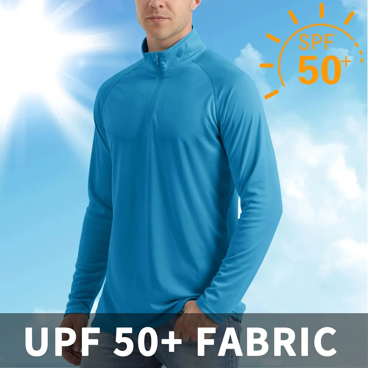 CRYSULLY Men's Long Sleeve 1/4 Zip Shirts Sun Protection Pullover UPF 50  Rash Guard Running Lightweight T Shirt