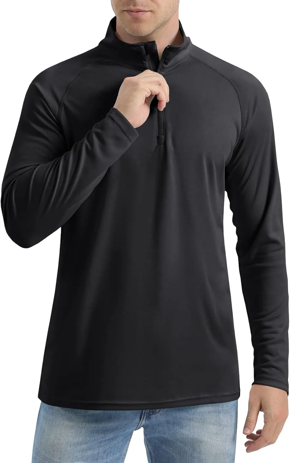CRYSULLY Men's Long Sleeve 1/4 Zip Shirts Sun Protection Pullover UPF 50  Rash Guard Running Lightweight T Shirt