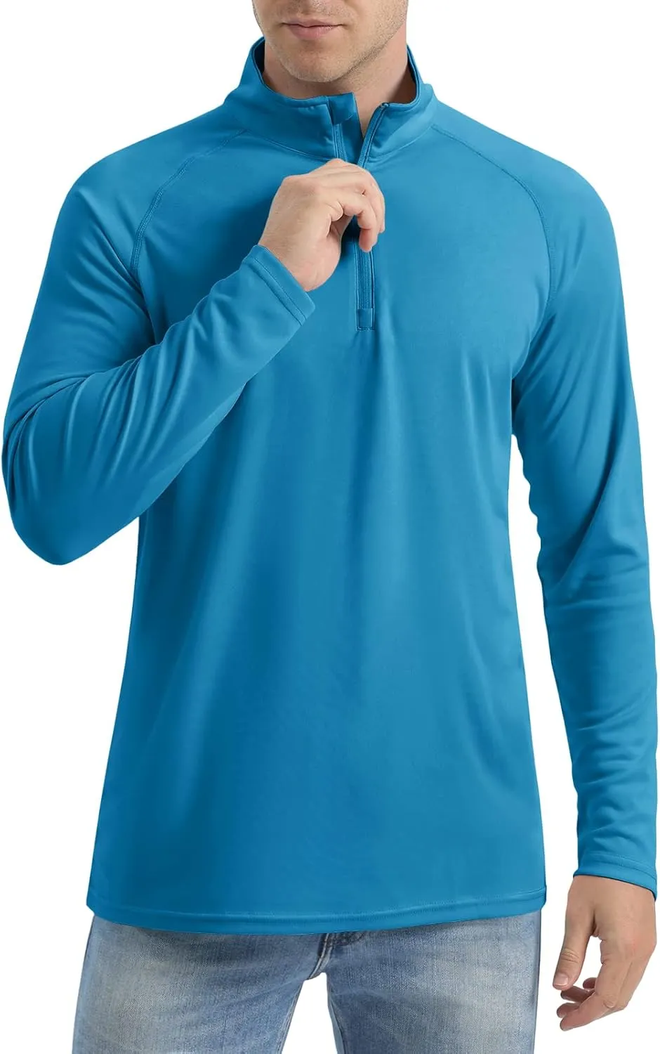 CRYSULLY Men's Long Sleeve 1/4 Zip Shirts Sun Protection Pullover UPF 50  Rash Guard Running Lightweight T Shirt