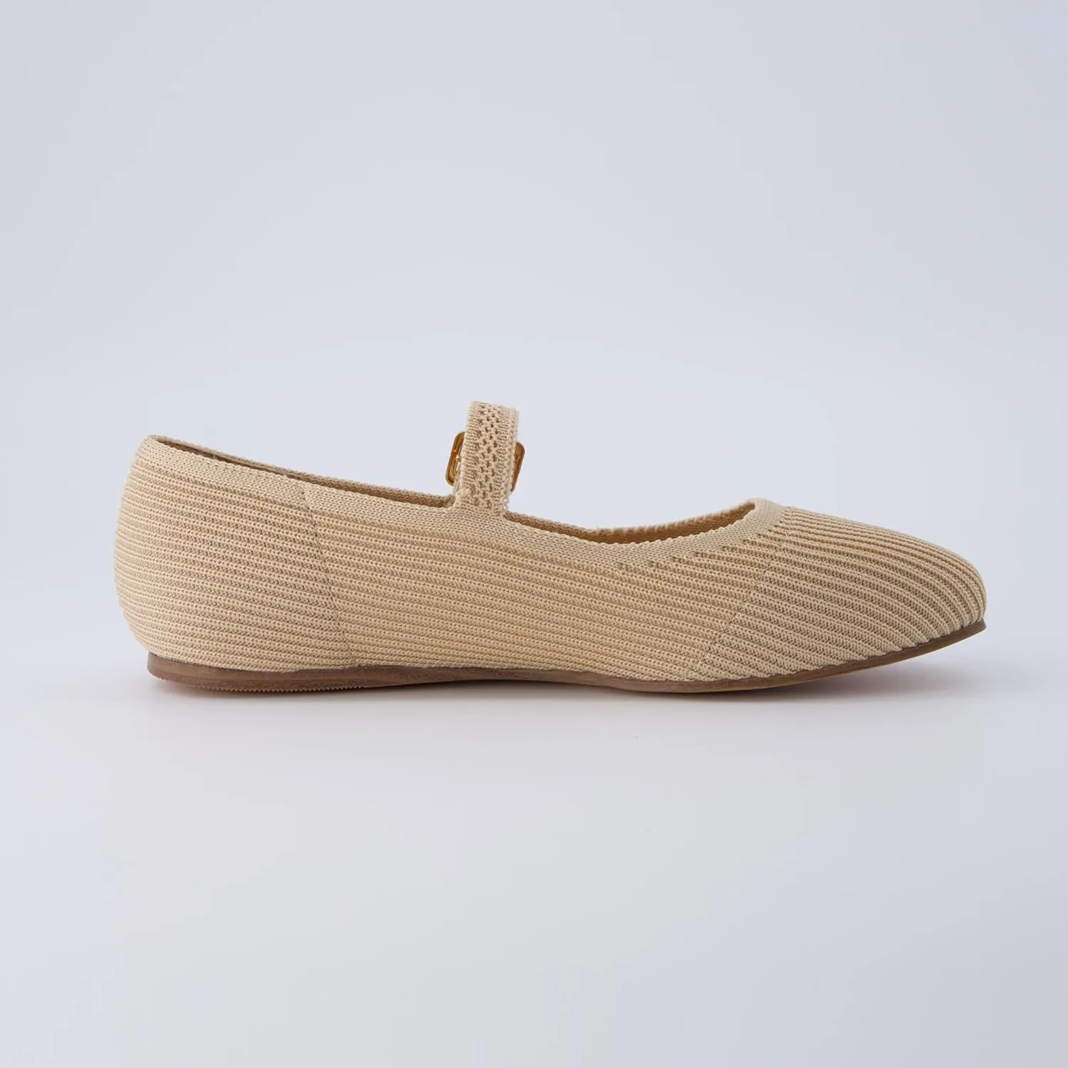 CUSHIONAIRE Women's Petal Mary Jane Knit Flat – Stretchy Textured Fabric, Adjustable Strap, Memory Foam, Available in Wide Widths, Comfortable & Lightweight