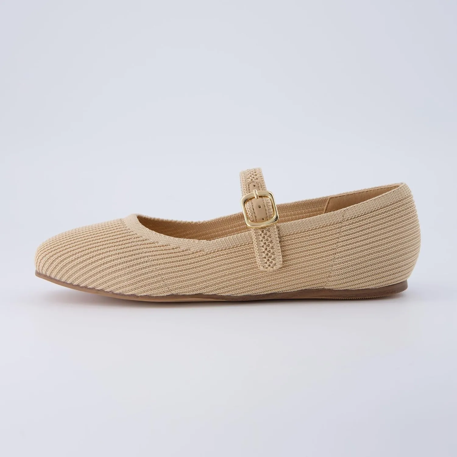 CUSHIONAIRE Women's Petal Mary Jane Knit Flat – Stretchy Textured Fabric, Adjustable Strap, Memory Foam, Available in Wide Widths, Comfortable & Lightweight