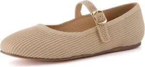 CUSHIONAIRE Women's Petal Mary Jane Knit Flat – Stretchy Textured Fabric, Adjustable Strap, Memory Foam, Available in Wide Widths, Comfortable & Lightweight