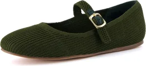 CUSHIONAIRE Women's Petal Mary Jane Knit Flat – Stretchy Textured Fabric, Adjustable Strap, Memory Foam, Available in Wide Widths, Comfortable & Lightweight