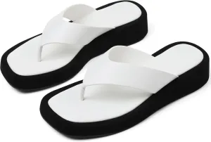 CYNLLIO Slides for Women Slip on Flip Flops Sandals Casual Thongs Platform Wedges Sandals Summer Beach Shoes Comfy Walking Flats Shoes Outdoor Slippers