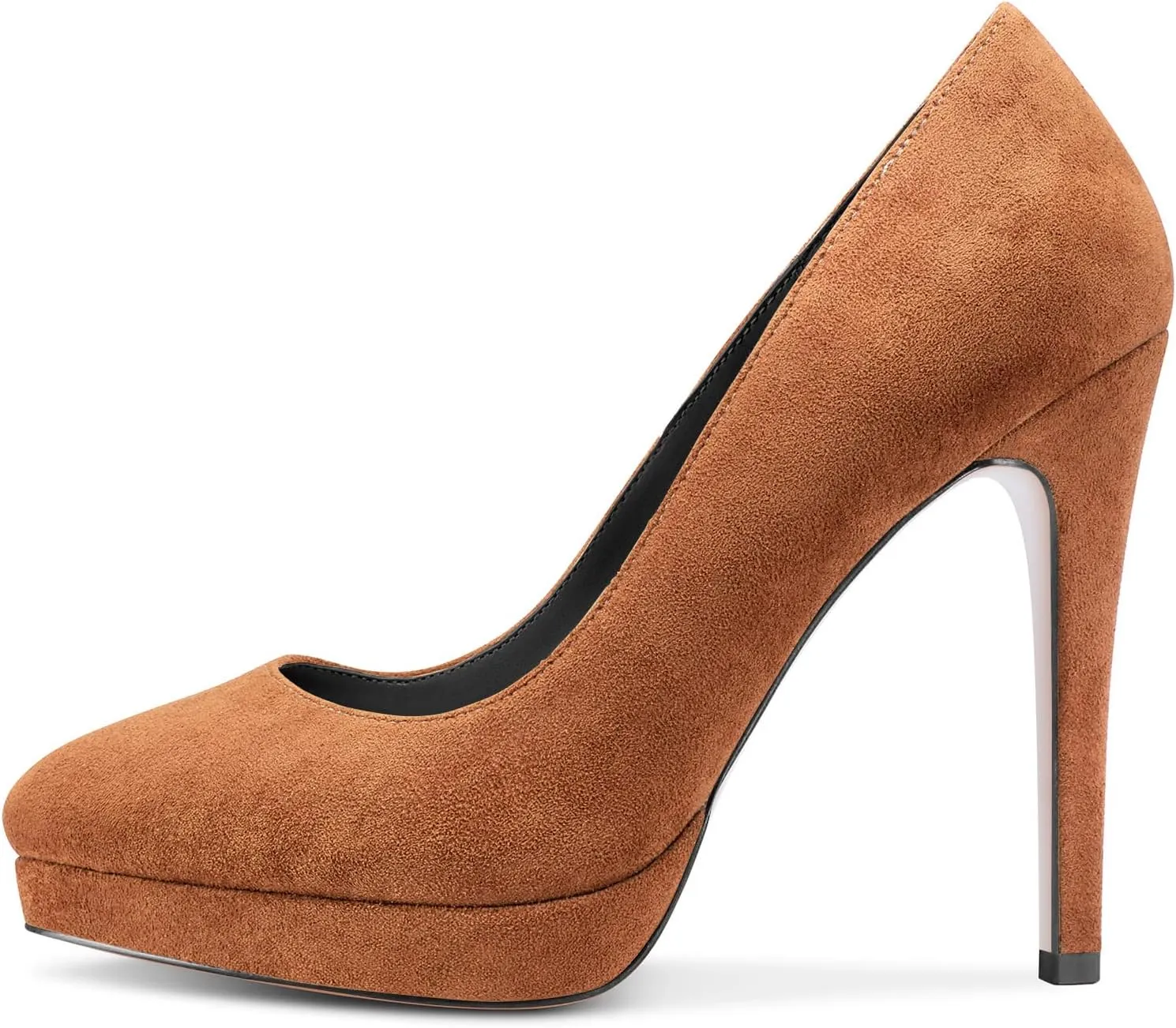 DearOnly Womens Platform Pumps Round Closed Toe Slip On Stiletto High Heel Suede Dress Shoes Bridal Wedding Office 5 Inch