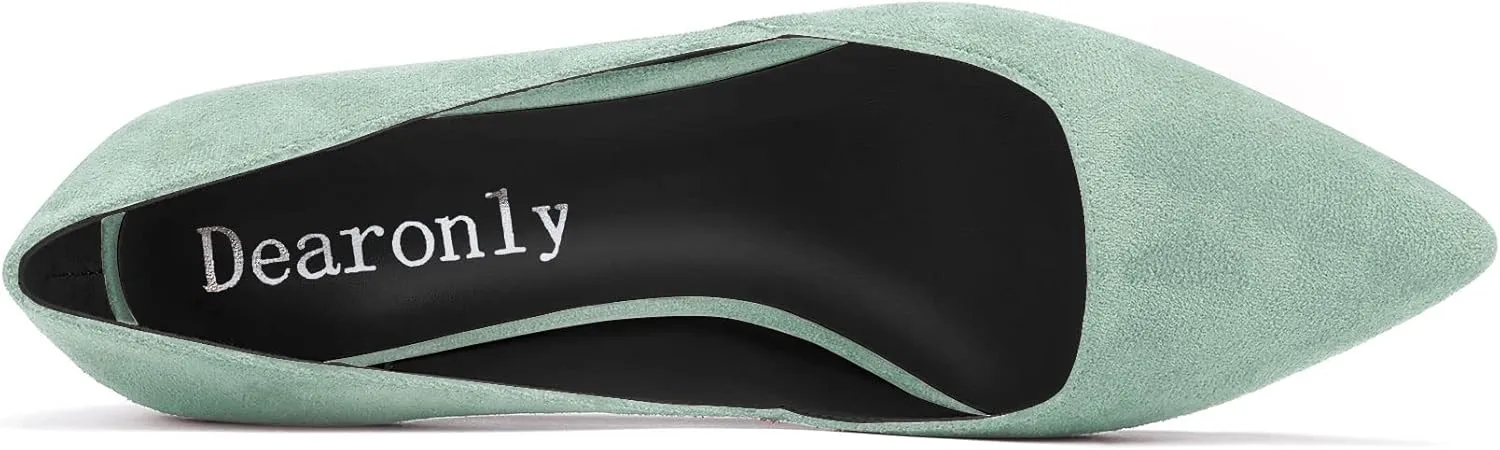 DearOnly Womens Pumps Pointed Toe d-Orsay Low Kitten Heel Slip On Suede Dress Shoes Office 1.5 Inch