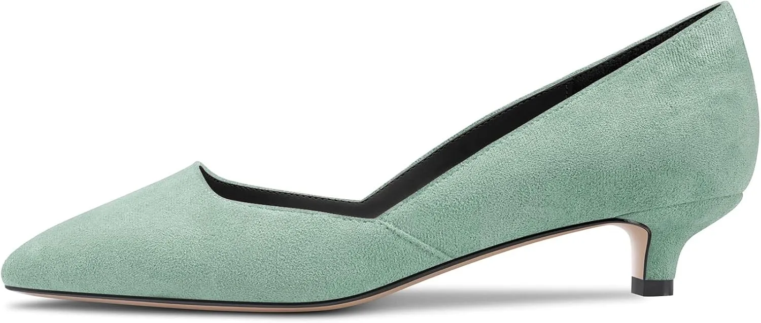 DearOnly Womens Pumps Pointed Toe d-Orsay Low Kitten Heel Slip On Suede Dress Shoes Office 1.5 Inch