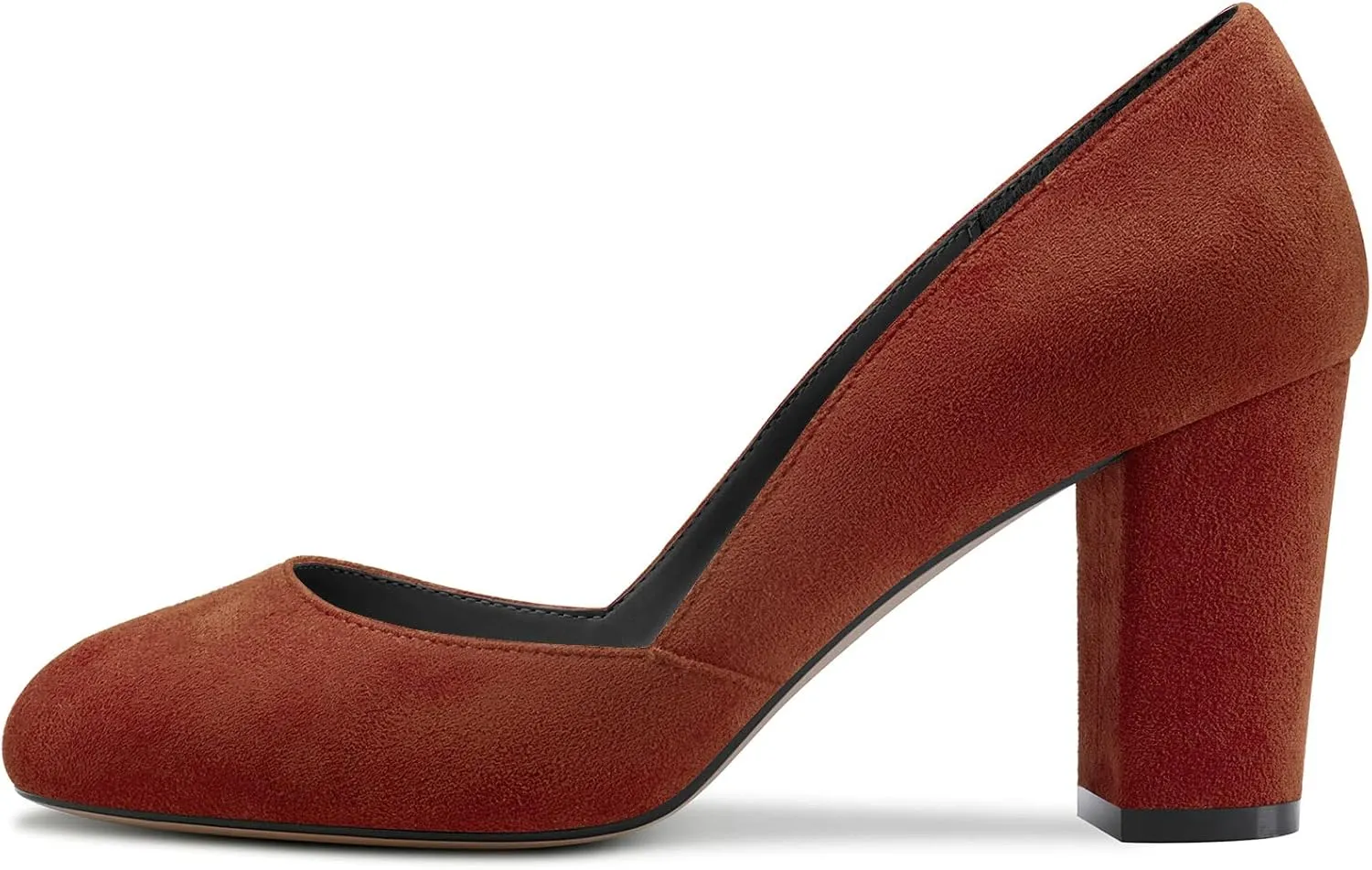 DearOnly Womens Pumps Round Closed Toe Block Chunky High Heel Slip On Suede Dress Shoes Shopping Office Cute 3 Inch