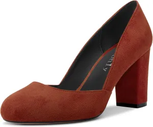 DearOnly Womens Pumps Round Closed Toe Block Chunky High Heel Slip On Suede Dress Shoes Shopping Office Cute 3 Inch