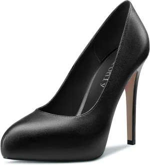 DearOnly Womens Slip On Platform Pumps High Stiletto Heel Closed Round Toe Matte Dress Shoes Bridal Wedding Shopping Vacation 5 Inch